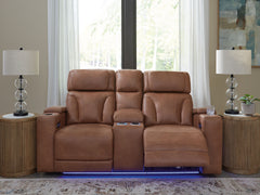 Clean-Slate - Caramel - Power Reclining Loveseat With Console / Adj Headrest