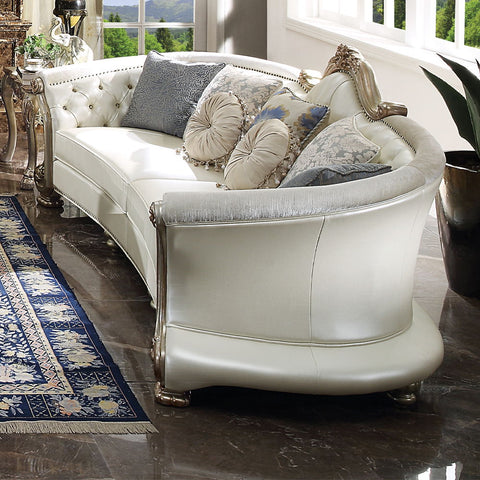 Dresden II - Sofa With 7 Pillows - Pearl Synthetic Leather & Gold Patina