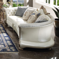 Dresden II - Sofa With 7 Pillows - Pearl Synthetic Leather & Gold Patina