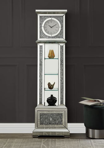 Noralie - Grandfather Clock - Mirrored & Faux Diamonds - Wood