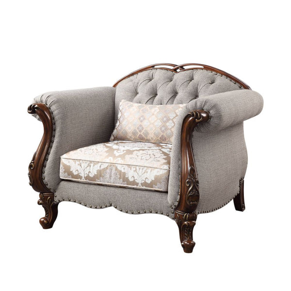Miyeon - Chair With Pillow - Fabric & Cherry