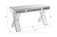 Noralie - Writing Desk - Clear Glass, Mirrored & Faux Diamonds - 32"