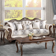 Pierce - Sofa With 5 Pillows - Beige Fabric & Cherry