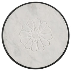 Kofi - Round Marble Top Accent Side Table - White And Black