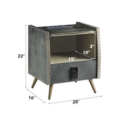 Doris - Nightstand - Gray Top Grain Leather & Aluminum