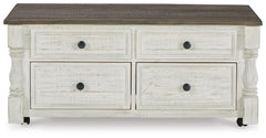 Havalance - Lift Top Cocktail Table with Storage Drawers - White / Gray