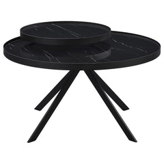 Briggs - Round Marble Printed Glass Top Coffee Table