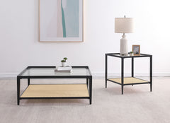 Amherst - Glass Top Metal with Cane Shelf Coffee Table - Black