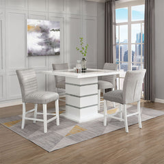 Elizaveta - Counter Height Table - Gray Velvet, Faux Crystal Diamonds &White High Gloss Finish