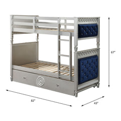 Varian - Twin Over Twin Bunk Bed - Blue Velvet & Silver Finish