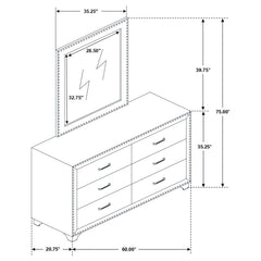 Melody - 6-Drawer Upholstered Dresser With Mirror