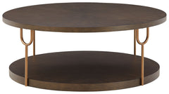 Brazburn - Dark Brown / Gold Finish - Round Cocktail Table