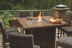 Paradise - Medium Brown - Square Bar Table w/Fire Pit