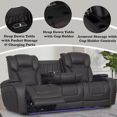 Wendell - Power Motion Sofa With Dropdown Table, Storage, USB & LED - Dark Gray