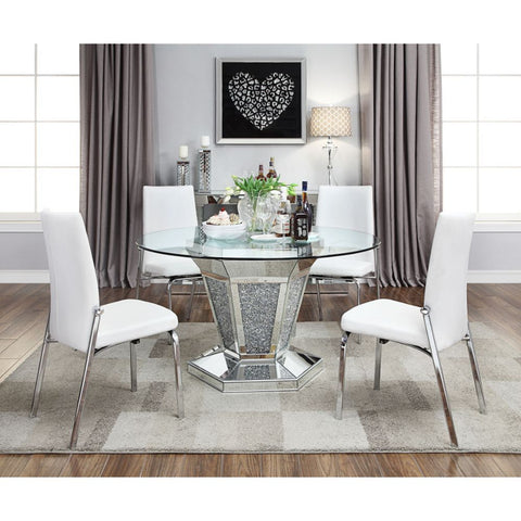 Noralie - Dining Table - Mirrored, Faux Diamonds & Clear Glass