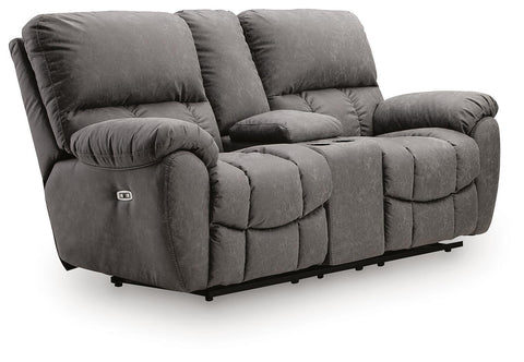 Bakerstein - Power Recline Loveseat/Console/Adjustable Headrest - Galaxy
