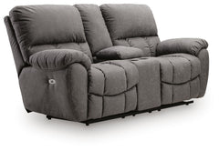 Bakerstein - Power Reclining Loveseat/Console/Adjustable Headrest - Galaxy