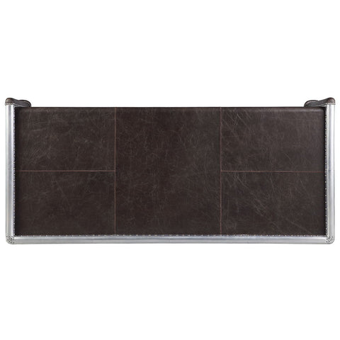 Brancaster - Executive Writing Desk - Distress Chocolate Top Grain Leather & Aluminum