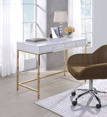 Ottey - Vanity Desk - White High Gloss & Gold Finish