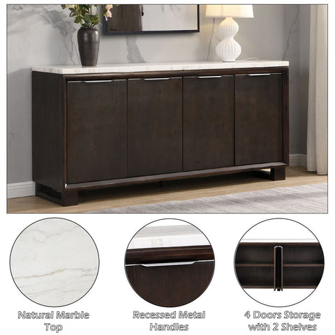 Edwyn - Server With Marble Top - Natural Marble Top & Espresso Finish