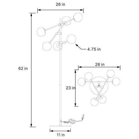 Exline - Molecular Smoked Orb Metal Floor Lamp - Gold