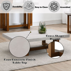 Keven - Coffee Table - Faux Concrete Top & Walnut  Finish