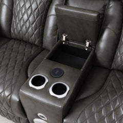 Taddeo - Power Motion Loveseat With Console, Speaker, USB, Wireless Charger & LED - Dark Gray