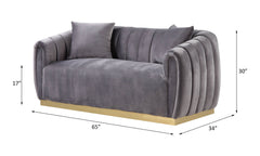 Elchanon - Loveseat - Gray Velvet & Gold Finish