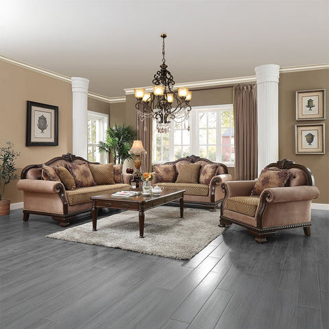 Chateau De Ville - Loveseat With 3 Pillows (Same Lv01589) - Fabric & Espresso