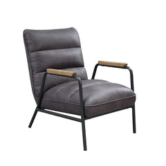 Nignu - Accent Chair - Gray Top Grain Leather & Matt Iron Finish