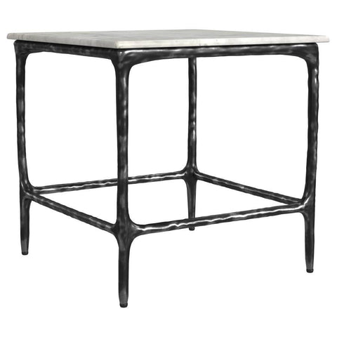 Ebby - Square Genuine Marble Top Metal End Table - White