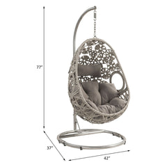 Sigar - Patio Swing Chair - Light Gray Fabric & Wicker