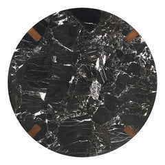 Estella - Round Dining Table With Natural Marble Top - Black Top & Walnut