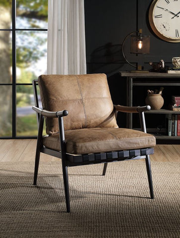 Anzan - Accent Chair - Berham Chestnut Top Grain Leather & Matt Iron Finish