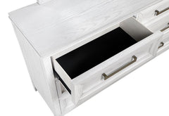 Marielle - 6 Drawers Dresser With Mirror - Distressed White