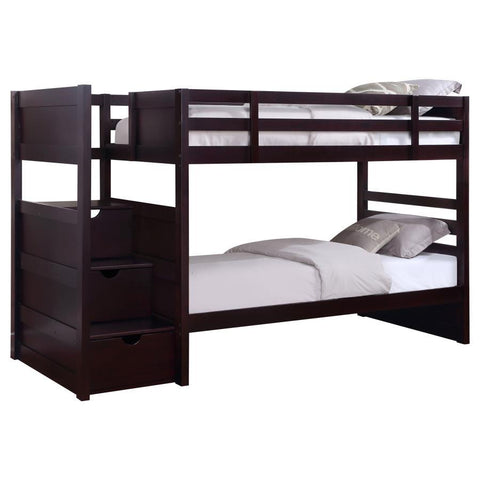 Elliott - Wood Twin Over Twin Stairway Bunk Bed - Cappuccino