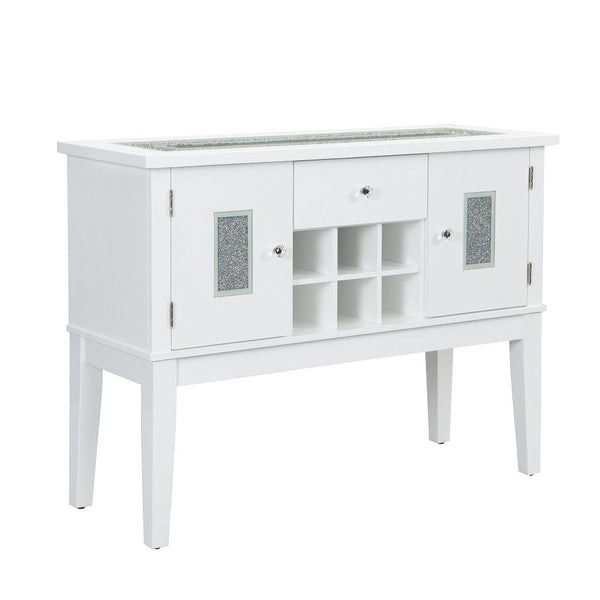 Elizaveta - Server - Faux Crystal Diamonds & White High Gloss