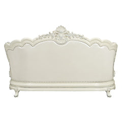 Adara - Sofa With 7 Pillows - Pearl White Synthetic Leather & Antique White