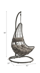 Uzae - Patio Swing Chair - Gray Fabric & Charcaol Wicker