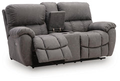 Bakerstein - Power Reclining Loveseat/Console/Adjustable Headrest - Galaxy