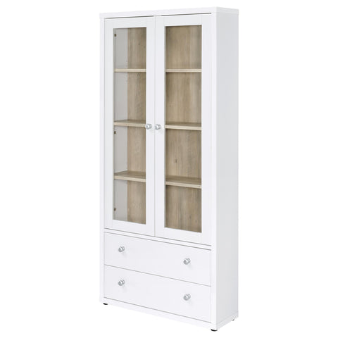 Hawthorne - 4-Shelf Glass Door Tall Cabinet With Drawers - White