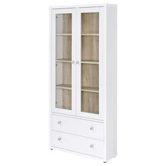 Hawthorne - 4-Shelf Glass Door Tall Cabinet With Drawers - White