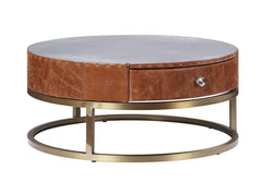 Tamas - Coffee Table - Aluminum & Cocoa Top Grain Leather - 13"