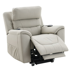 Marsha - Power Recliner With Lift & Massage - Light Gray Silicone Synthetic Leather