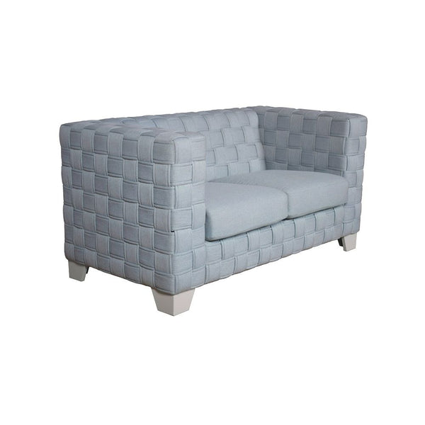 Saree - Loveseat - Light Teal Chenille & White