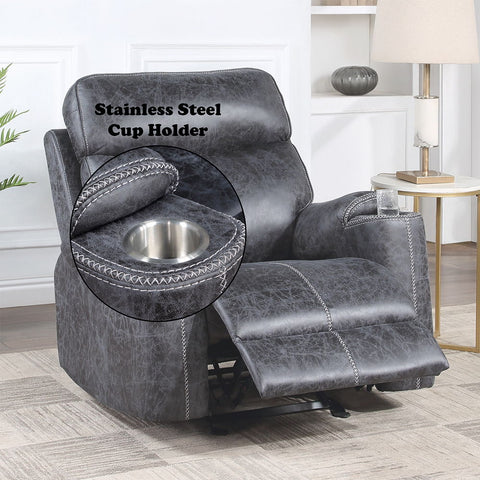 Hirah - Motion Glider Recliner - Dark Gray Polish Microfiber