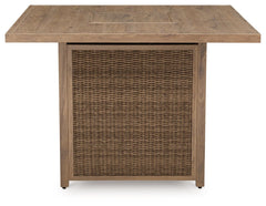Walton Bridge - 5 Pc. - Square Bar Table W/Fire Pit, 4 Barstools - Driftwood