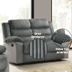 Lesley - Motion Loveseat - Gray Corduroy & Velvet