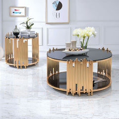 Tanquin - End Table - Gold & Black Glass