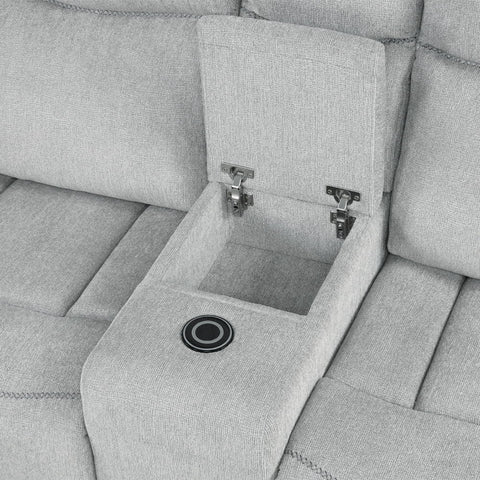 Galya - Motion Loveseat With Console - Light Gray Chenille